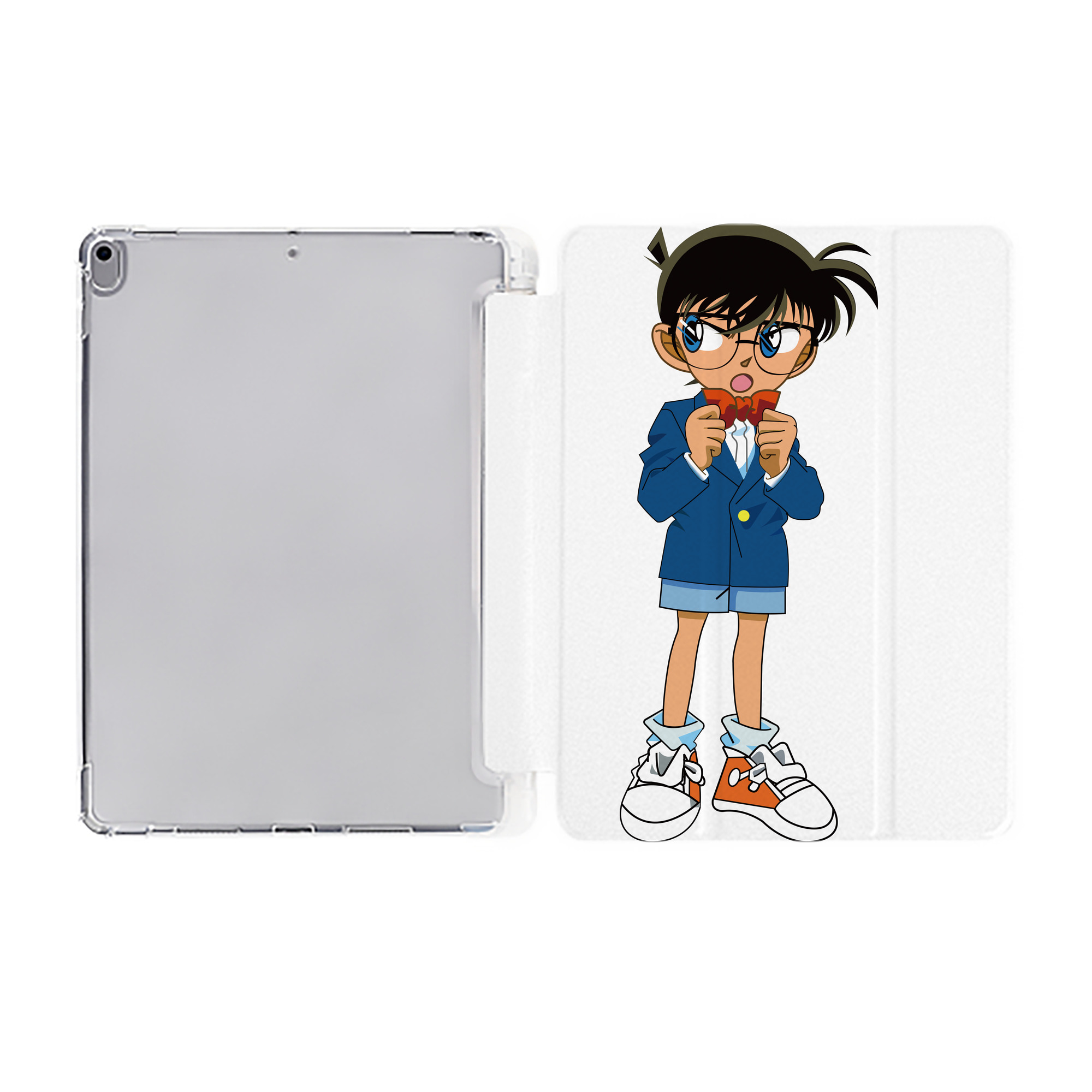 （画像用） 名探偵コナン 江戸川 コナン Detective Conan Conan Edogawa IPad ケース ペン収納付き 三つ折りスタンド PUレザー×シリコン 対応機種9.5/10.5/10.9インチ